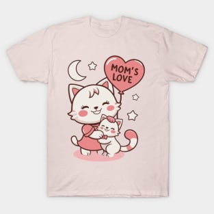 Mom’s Love Cat Mom And Daughter Moon And Stars Cats Lover T-Shirt